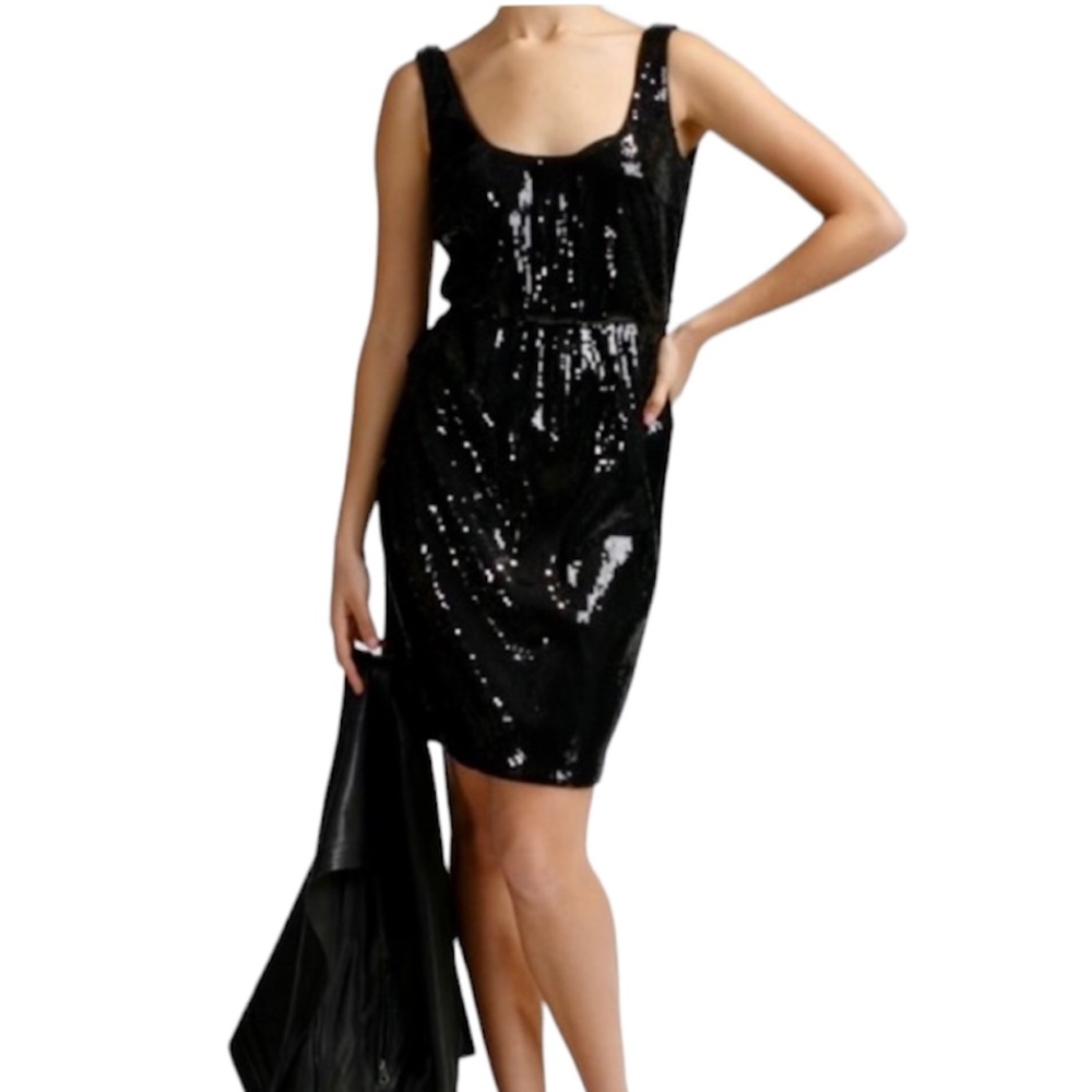 Maggy London Black Sequin Sleeveless Cocktail Dress Sz 8 (New Year’s Eve)